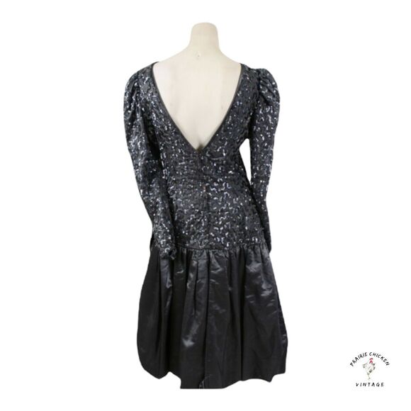 S / M Vintage 80s Silver Sequined Dress with puff skirt 33-27-36 Big Bow - Picture 5 of 5